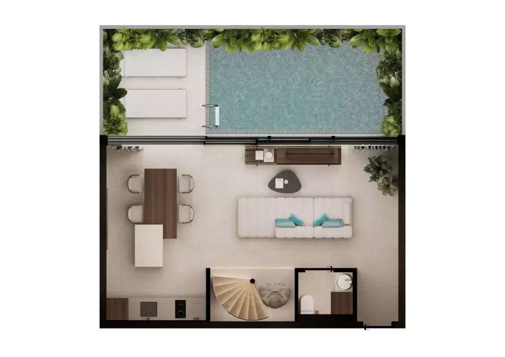 pandawa dream villa 2br 87 m2 103 m2 full (78 m2 living) + pool plan