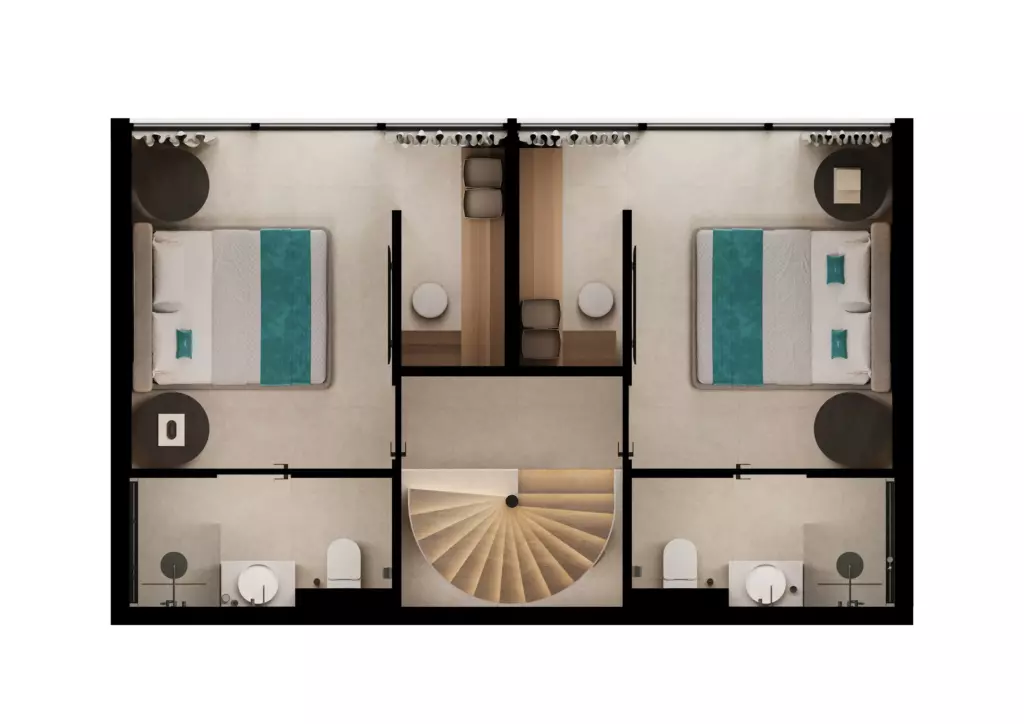 pandawa dream villa 119 m2 two bedroom (78 m2 living + pool +rooftop) full square 143 m2 plan furniture
